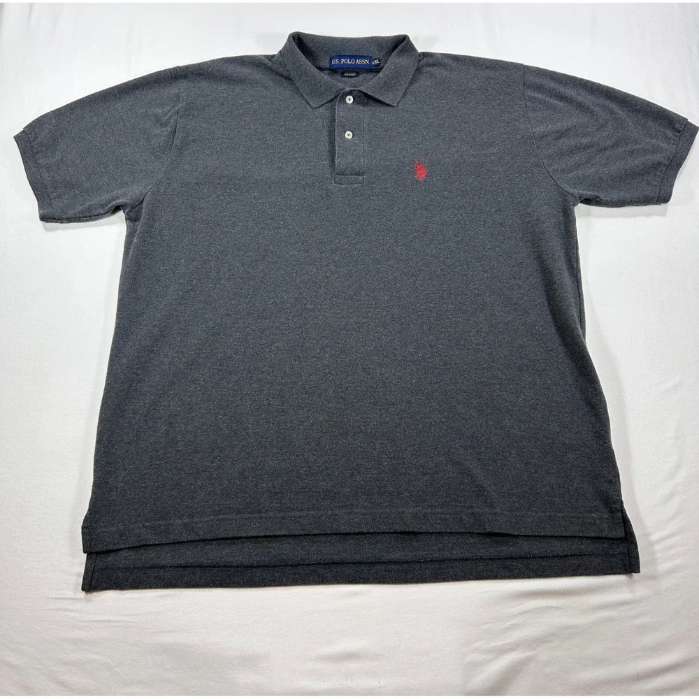 US Polo Assn Mens XXL Charcoal Gray Heather Short Sleeve Polo Shirt Red Logo